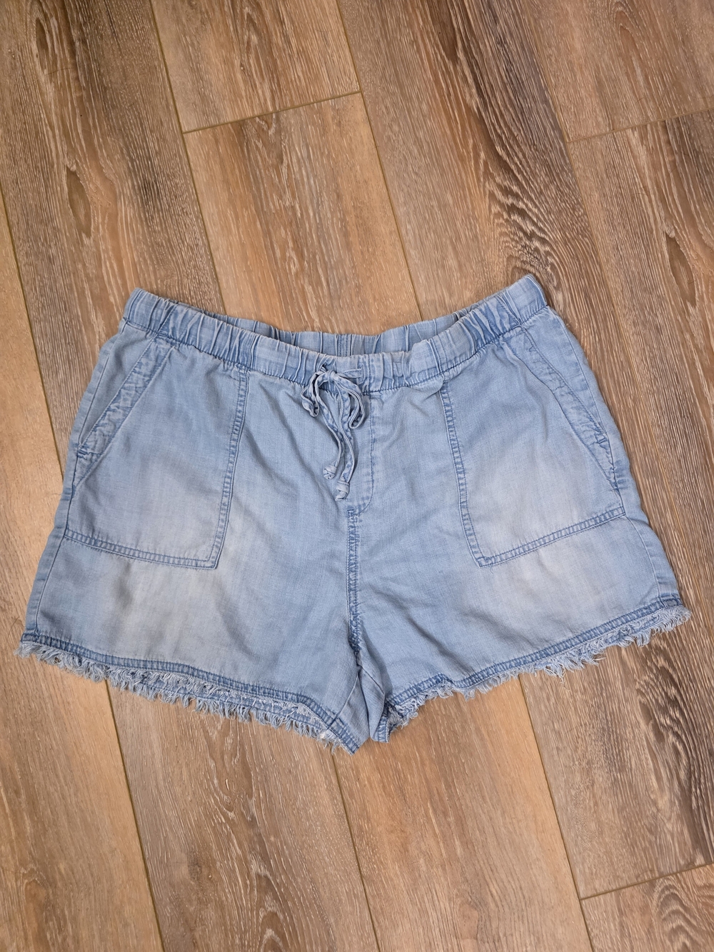 For The Republic Chambray Denim Drawstring Shorts with Frayed Hem Sz LARGE